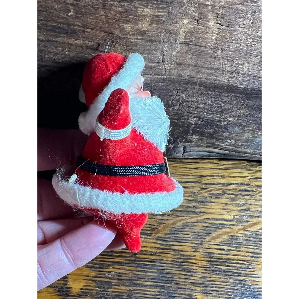 Vintage Flocked Santa Claus Christmas Ornament Decor Mid Century Retro Red 3